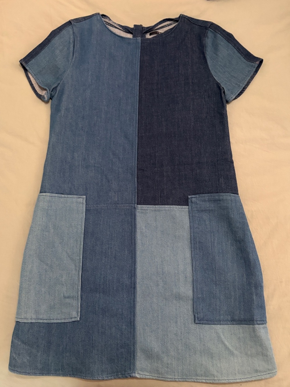 J BRAND Patchwork Denim Shift Dress in Multi-Blue